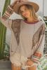 Khaki Leopard Contrast Exposed Seam Long Sleeve Top