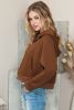 Brown Thumbhole Raglan Sleeve Half Zip Pullover Hoodie