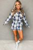 Blue Plaid Print Shirt and Frill Trim Shorts Pajama Set
