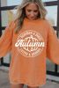 Orange Pumpkin Graphic Print Corded Oversized Sweatshirt