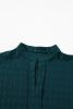 Sea Green Textured Split V-Neck Short Sleeve Blouse