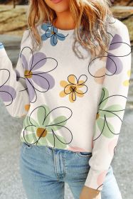 Beige Flower Print Long Sleeve T Shirt (size: (US 4-6)S)