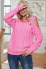 Bright Pink Button Square Neck Cut Out Sleeve Twisted Knit Sweater