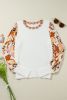 White Abstract Patchwork Lantern Sleeve Sweater