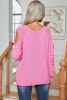 Bright Pink Button Square Neck Cut Out Sleeve Twisted Knit Sweater