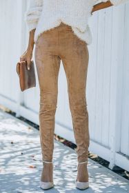 Khaki Mid Rise Faux Suede Skinny Leggings (size: (US 8-10)M)