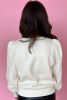 White Plain Checked Puff Sleeve Round Neck Pullover Sweatshirt