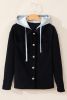 Black Pockets Drawstring Hooded Corduroy Shacket