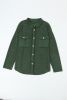 Green Textured Button Up Shirt Shacket with Flap Pockets