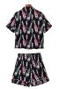 Black Champagne Print Silky Short Sleeve Pajamas Set