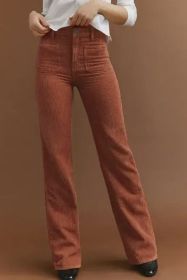 Brown High Waist Pockets Corduroy Flare Leg Pants (size: (US 4-6)S)