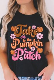 Black Take Me To The Pumpkin Patch Flower Graphic Tee (size: (US 12-14)L)