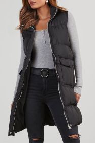 Black Solid Color Puffer Zip Up Pocketed Vest Coat (size: (US 20-22)2XL)