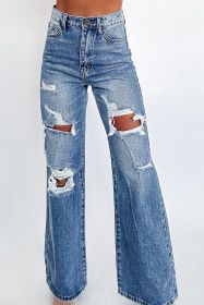 Ashleigh Blue Acid Wash Distressed Wide Leg High Waist Jeans (size: 14)
