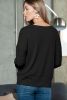 Black Ribbed Texture Lace Trim V Neck Long Sleeve Top