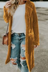 Yellow Casual Velvet Lapel Pocket Long Coat (size: (US 12-14)L)