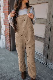 Khaki 60s Flower Print Corduroy Overalls (size: (US 4-6)S)