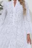 White Lace Embroidery Hollow Flower V Neck Loose Short Dress