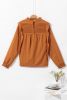 Camel Ruffle Solid Color Pleated Smocked Long Sleeve Blouse