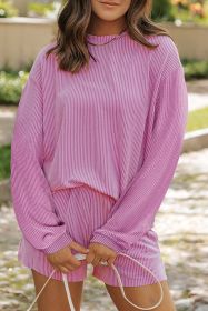 Phalaenopsis Corded Long Sleeve Top and High Waist Shorts Set (size: (US 8-10)M)