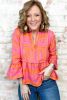 Vitality Orange Geometric Bell Sleeve Plus Size Babydoll Top