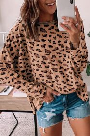 Brown Leopard Stitching Loose Long Sleeve Top (size: (US 4-6)S)