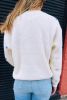 Beige Sequin Heart Pattern Round Neck Knit Sweater