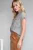 Gray Patch Pocket Ribbed Knit Short Sleeve Sweater