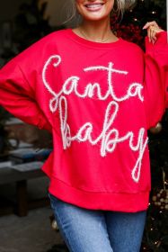 Fiery Red Christmas Tinsel Santa Baby Graphic Sweatshirt (size: (US 8-10)M)