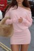 Light Pink Slant Neck Loose Bodycon Short Dress