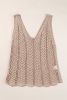 Pale Khaki Scalloped Hem V Neck Crochet Knit Tank Top