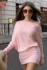 Light Pink Slant Neck Loose Bodycon Short Dress