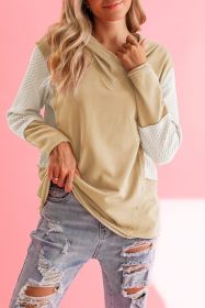 Parchment Textured Splicing Sleeve Raw Hem Hoodie (size: (US 4-6)S)