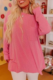 Peach Blossom Plus Size Ribbed Textured Pocketed Long Sleeve Top (size: (US 22W-24W)3X)
