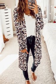 Leopard Side Pocket Open Front Duster Cardigan (size: (US 8-10)M)