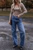 Smoke Gray Leopard Print Scoop Neck Slim Fit Bodysuit