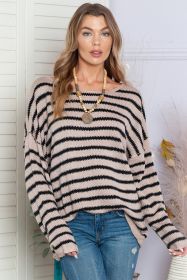 Casual Drop Shoulder Knitted Pullover Striped Sweater (size: (US 8-10)M)