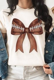 White Game Day Rugby Bowknot Graphic T Shirt (size: (US 8-10)M)