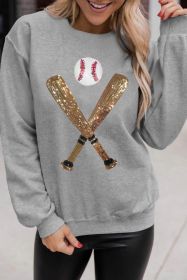 Gray Sequin Baseball Graphic Crewneck Game Day Sweatshirt (size: (US 8-10)M)