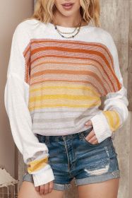 Multicolor Knitted Long Sleeve Pullover Striped Sweater (size: (US 4-6)S)