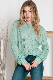 Green Casual Sheer Knitted Pointelle Sweater (size: (US 8-10)M)