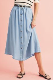 Mist Blue Fully Buttoned Long Denim Skirt (size: (US 4-6)S)