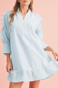 Myosotis Seersucker Striped V-Neck Ruffle Dress (size: (US 4-6)S)