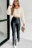 Black Faux Leather Splits High Waist Leggings