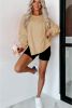 Light Beige Exposed Seam Drop Shoulder Side Slit Sweatshirt
