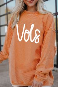 Orange Vols Letter Graphic Crinkle Ribbed Oversized Sweatshirt (size: (US 8-10)M)