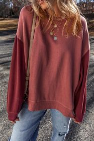 Mineral Red Two Tone Patchwork Drop Shoulder Pullover Sweatshirt (size: (US 8-10)M)