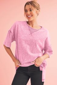 Strawberry Pink Mineral Wash Exposed Seam Drop Shoulder Oversized Tee (size: (US 8-10)M)