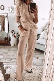 Parchment Textured Long Sleeve Top and Pants Lounge Set (size: (US 8-10)M)