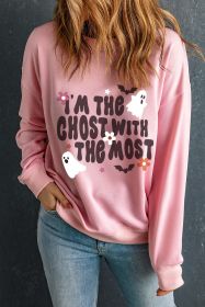 Pink Halloween Slogan Ghost Bat Graphic Drop Shoulder Sweatshirt (size: (US 8-10)M)